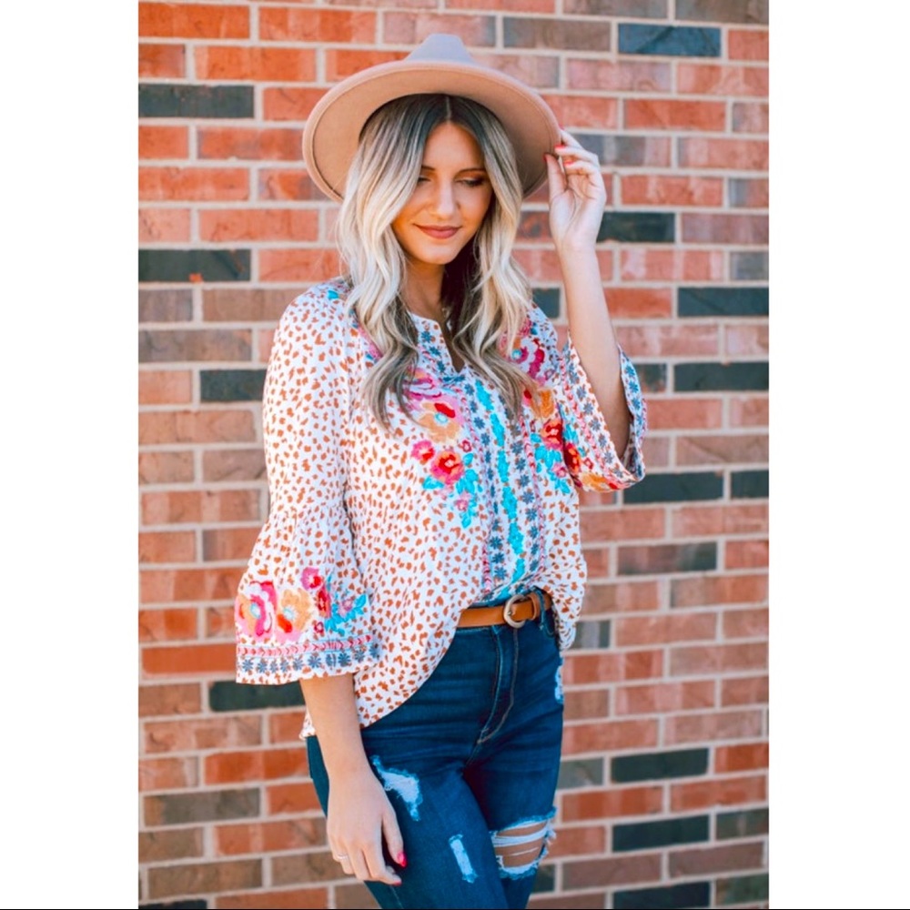 Embroidered Animal Print Top